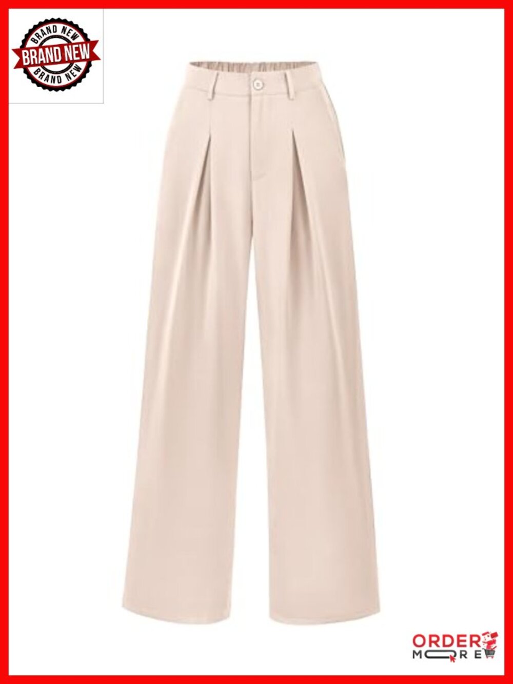 Women's High Waisted Wide Leg Pleated Pants with Pockets & Elastic Back